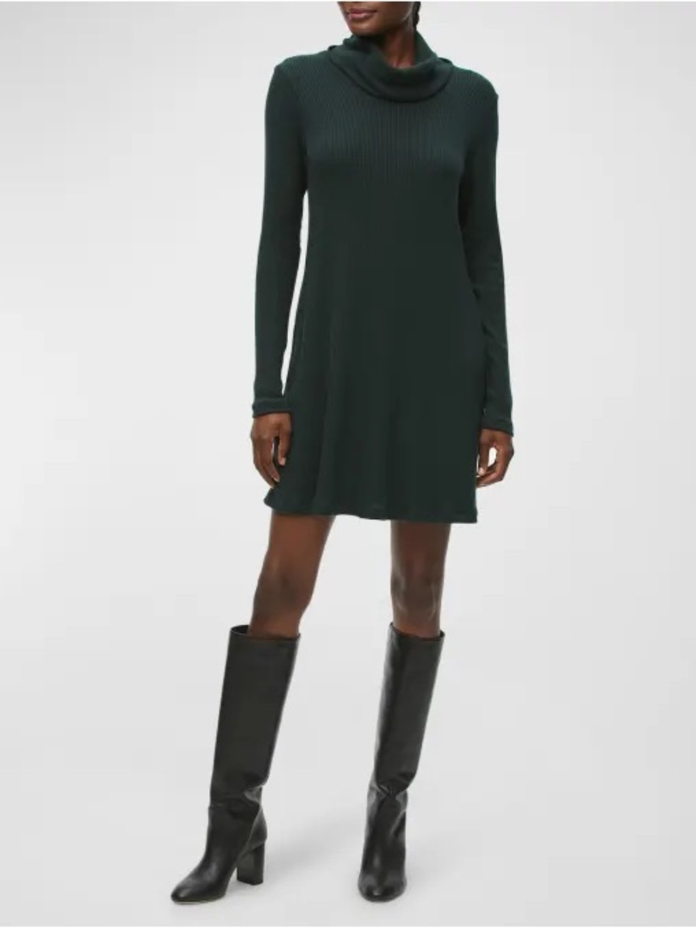 Michael Stars- Cowl Neck Long Sleeve Knit Dress in Dark Green